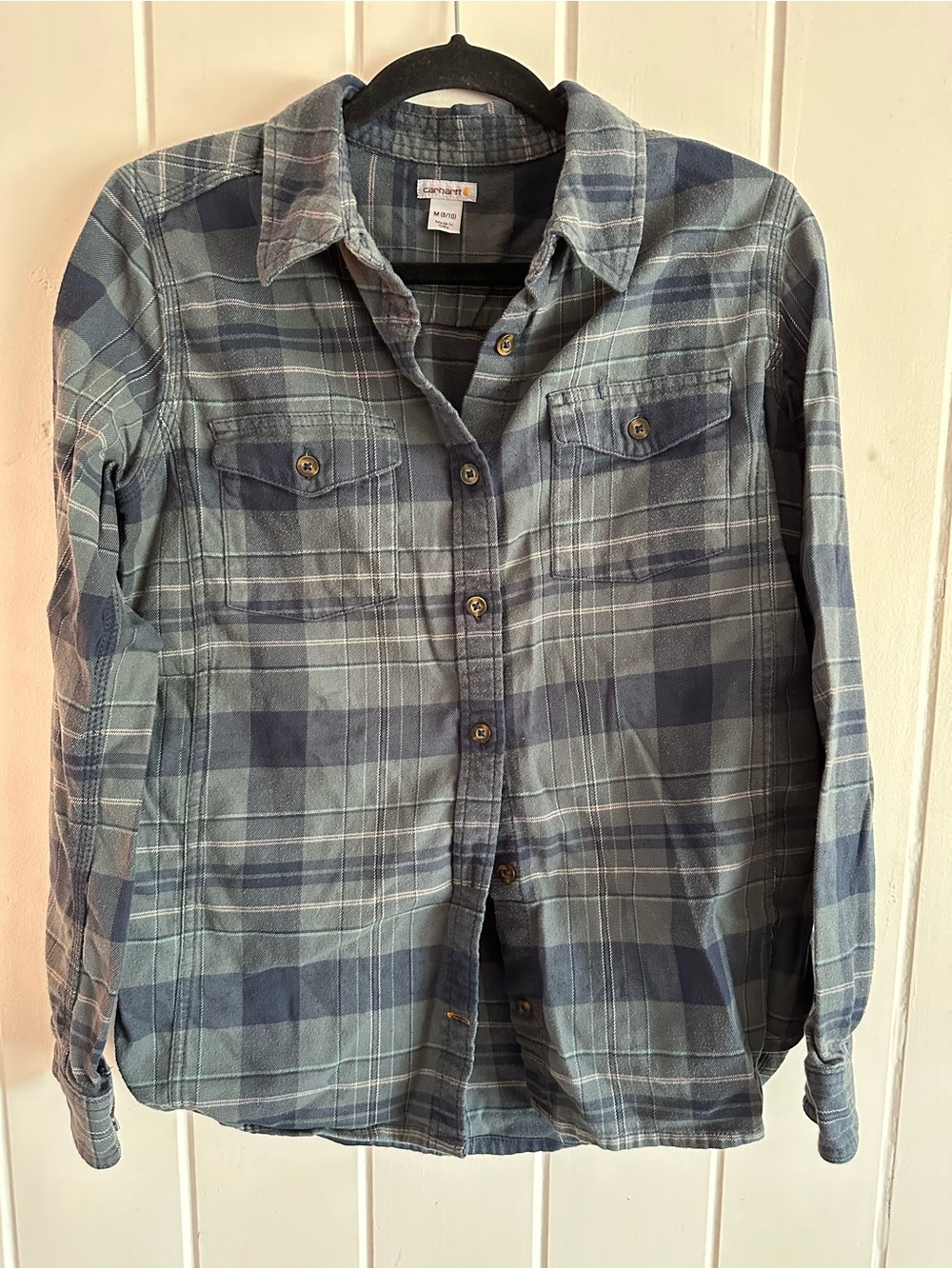 Carhartt Men's Blue Gray Plaid Button-Up Shirt